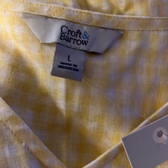 Croft & Barrow large yellow and white checkered short sleeve blouse NWT-Alison - Picture 3 of 4